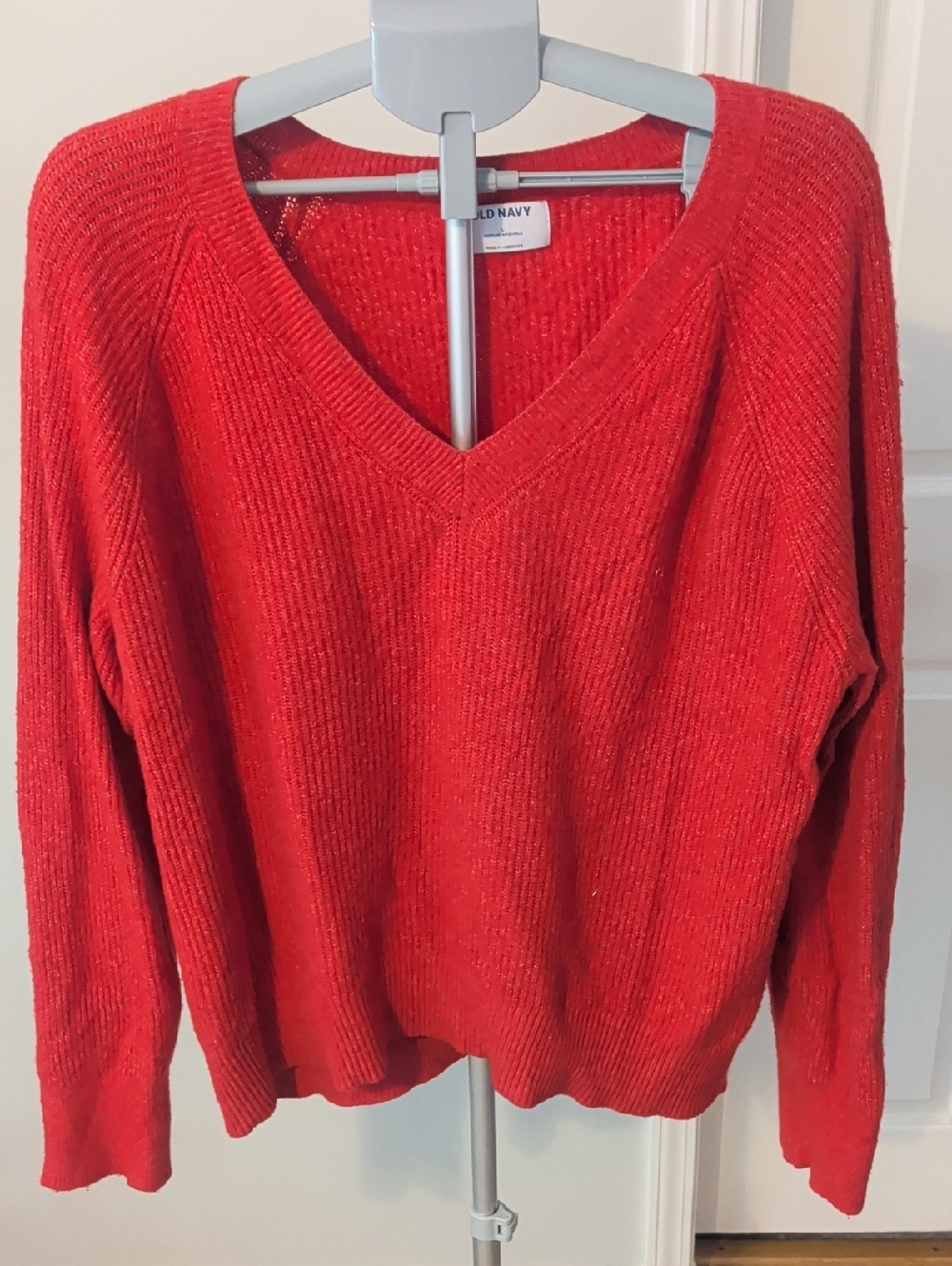 Old Navy Red V-Neck Ribbed Sweater